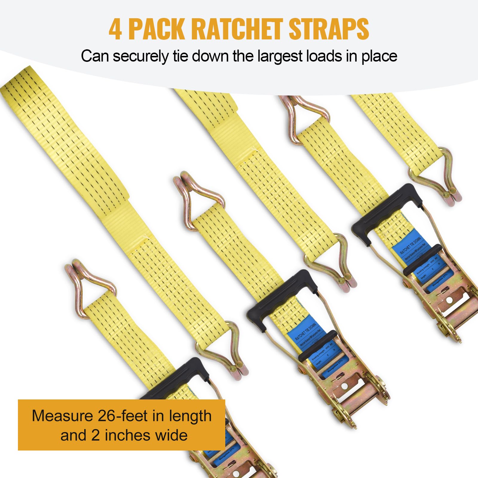 2-Pack Retractable Ratchet Straps – Blue, 2.5m X 2.5cm Heavy Duty Tie Downs For Motorcycles, Trucks, Appliances & Cargo