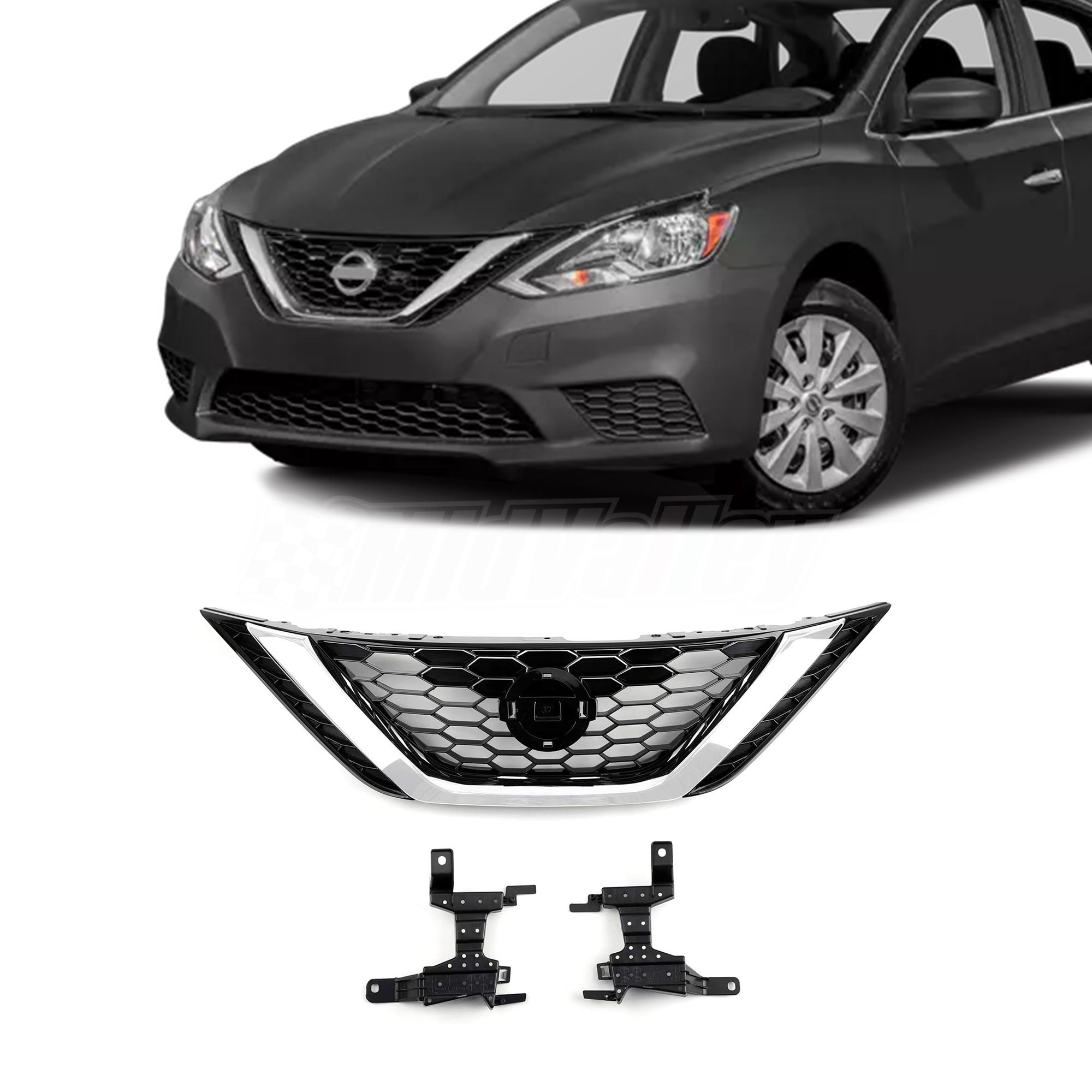 thumbnail image 2 of Elite Suspension Front Bumper Grille For 2016-2018 Nissan Sentra – Honeycomb, Chrome & Black, Direct Fit 62310-3YU0A 2 of 4