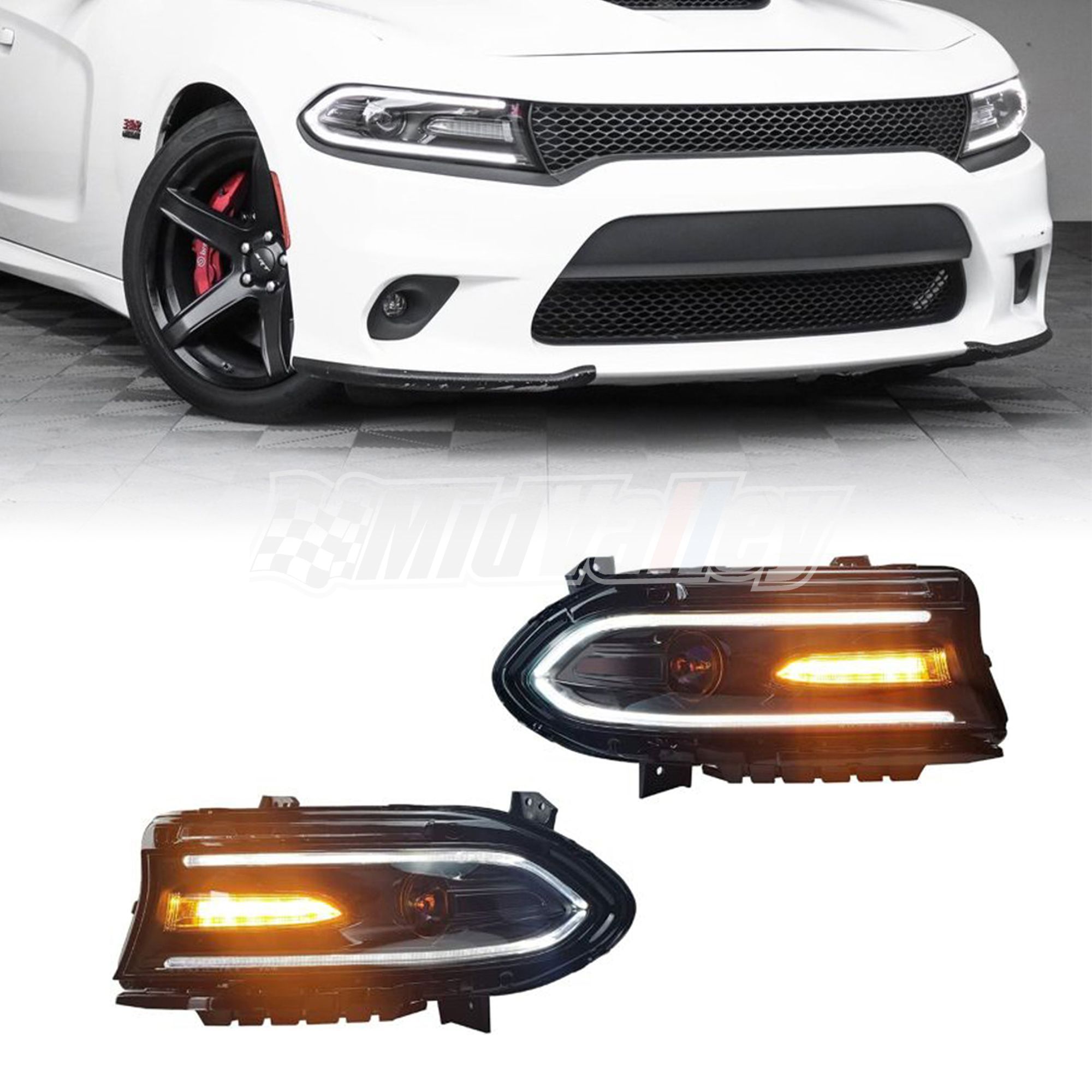 Fits 15-20 Dodge Charger Pair Headlights LED Dual Beam Projector