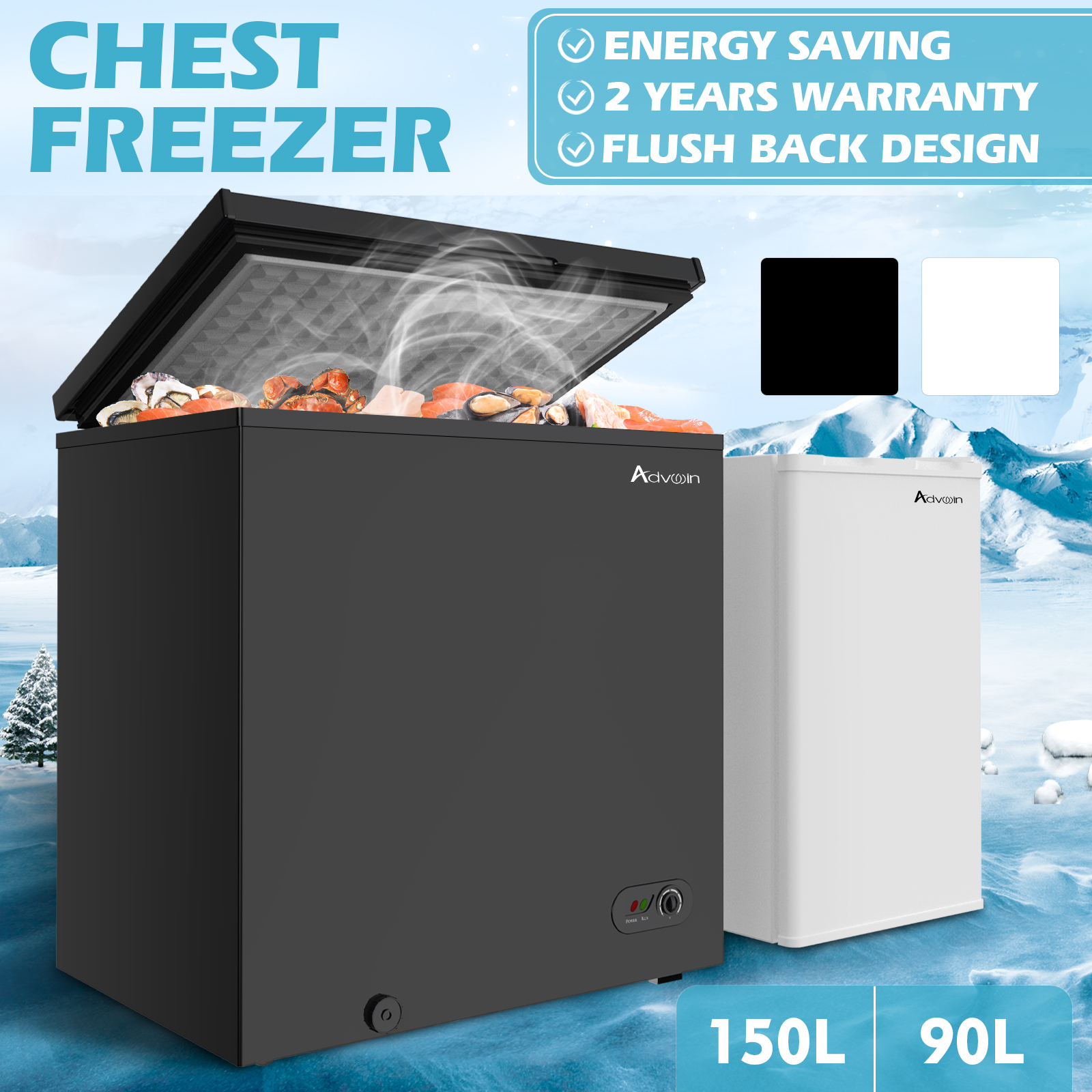 150/90L Chest Freezer Deep Freeze Home Bar Commercial Fridge ...