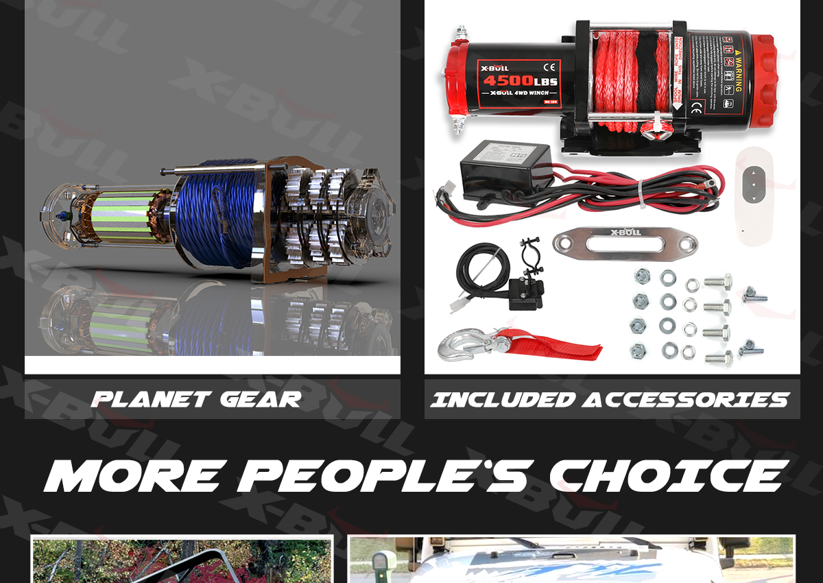 XBULL Electric Winch 4500LBS 12V Synthetic Rope 4WD ATV