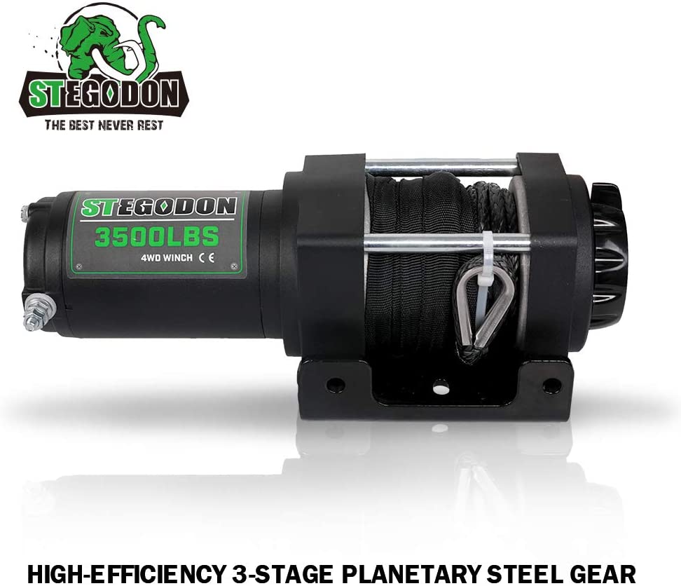 STEGODON Electric Winch 3500lbs 12V Synthetic Rope w/ Wireless Remote