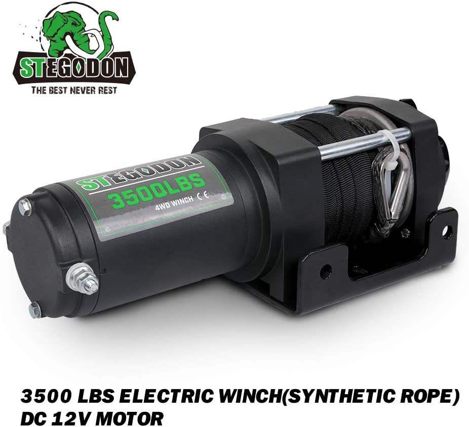 STEGODON Electric Winch 3500lbs 12V Synthetic Rope w/ Wireless Remote