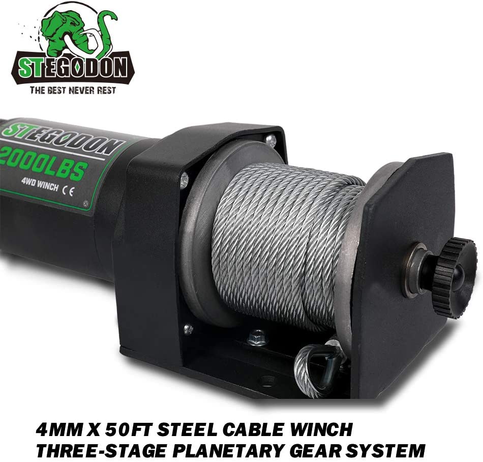 STEGODON Electric Winch 2000lbs 12V DC Steel Cable w/ Remote ATV/UTV