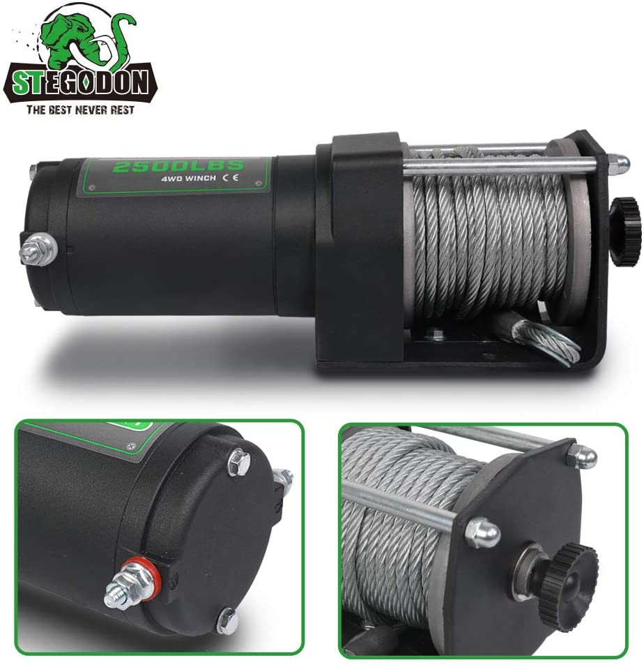 STEGODON Electric Winch 2500lbs 12V DC Steel Cable w/ Remote ATV/UTV