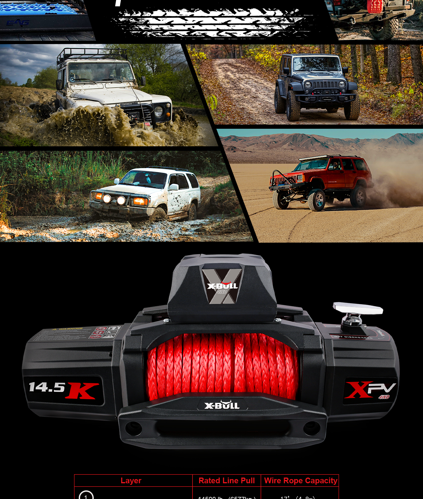 X-BULL Electric Winch 14500lbs 12V Synthetic Rope Trailer