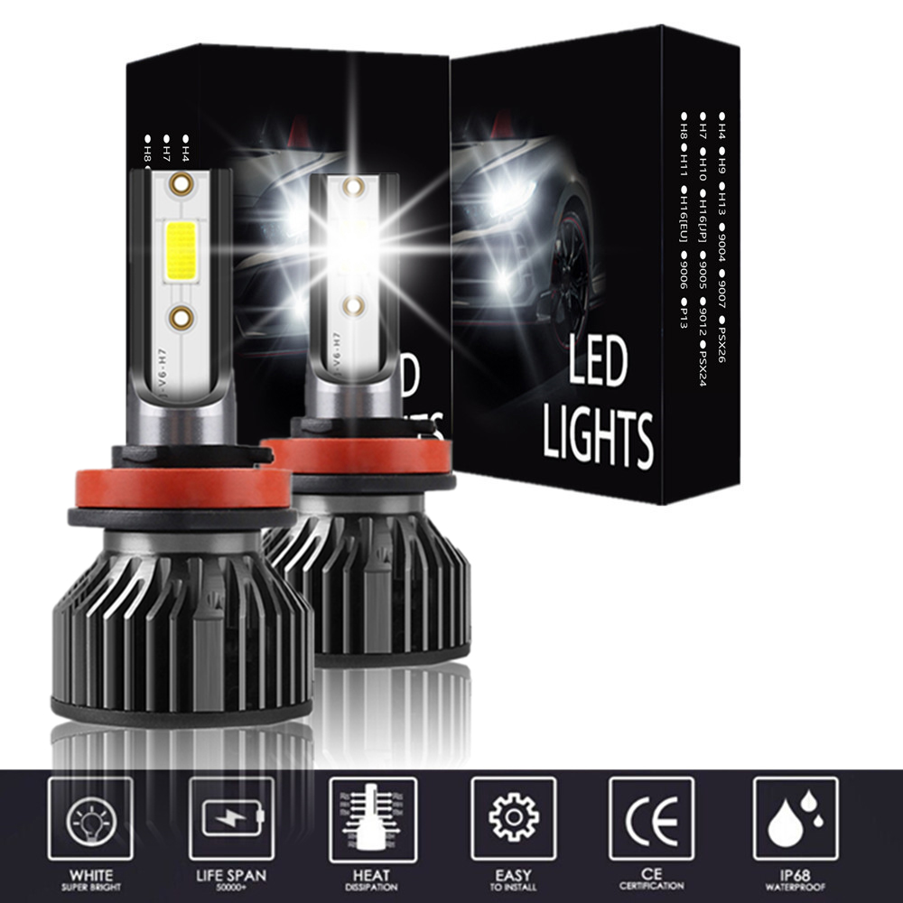 LED Headlight Bulbs Headlight bulb H4 9003 Hi/Low All-in-One Conversion Kit  Led headlights H7 H8 H9 H11 9005 9006 with COB Chips 8000 Lm 6500K Cool  White Beam Bulbs IP68 Waterproof, 