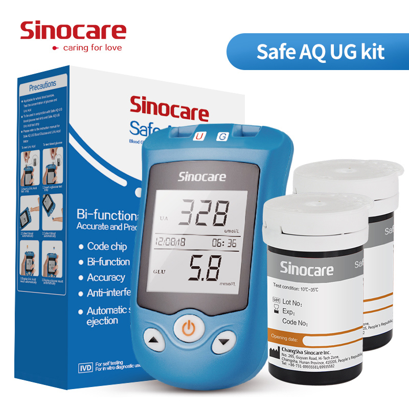 Sinocare Blood Glucose Uric Acid Meter 50 Diabetic Sugar Gout Test ...