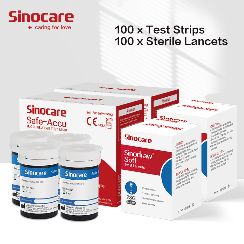 Sinocare 25/50pcs strisce reattive e lancette per la glicemia per il Tester  del diabete per Safe-Accu