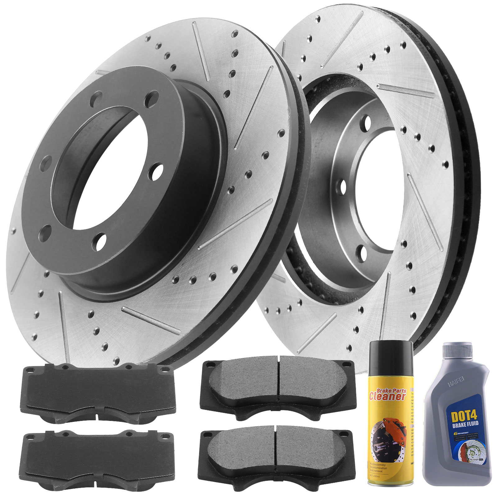 COMPLETE Rear Brake Kit - Drilled Rotors, Calipers & Ceramic Pads For GM Trucks/SUVs (8-Piece)