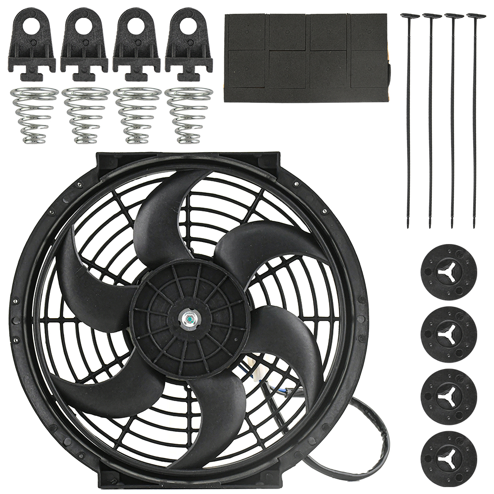 BOXI 10 Inch 12V 80W Universal Slim Electric Radiator Cooling Fan With Mounting Kit, 800 CFM