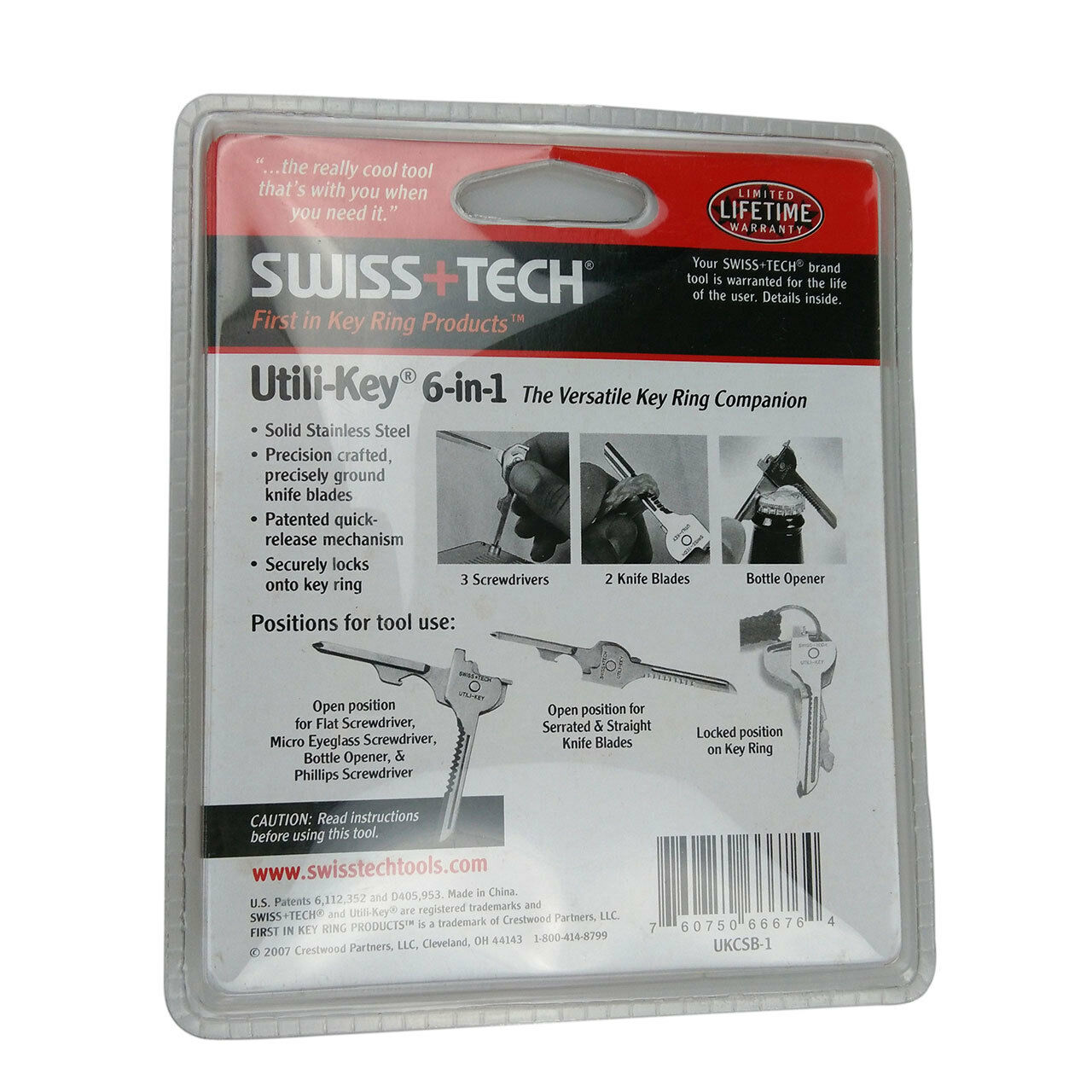 Swiss+Tech Utili-Key 6-in-1 Stainless Steel Keychain Multi-Tool – EDC, Made In USA (UKCSB)
