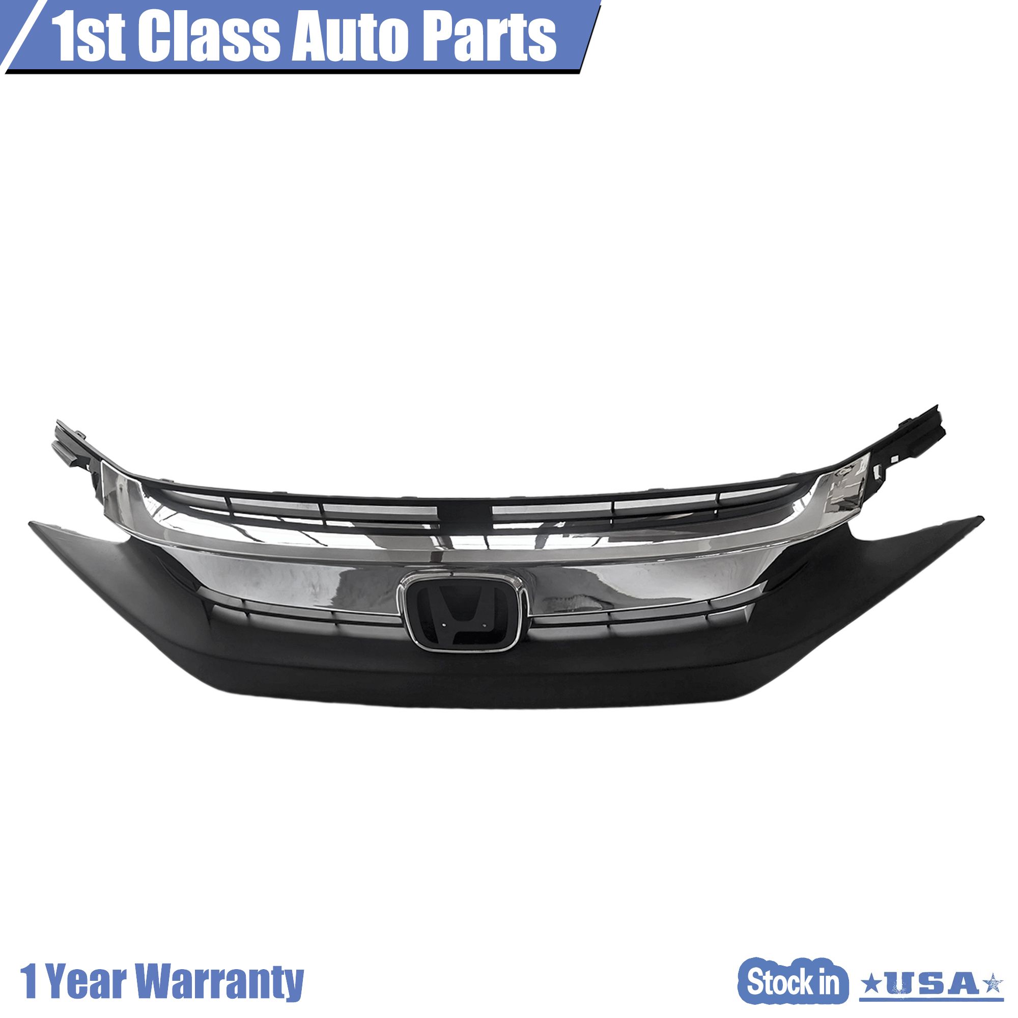 2016-2019 Honda Civic 10th Sedan Front Grille For Black & Chrome