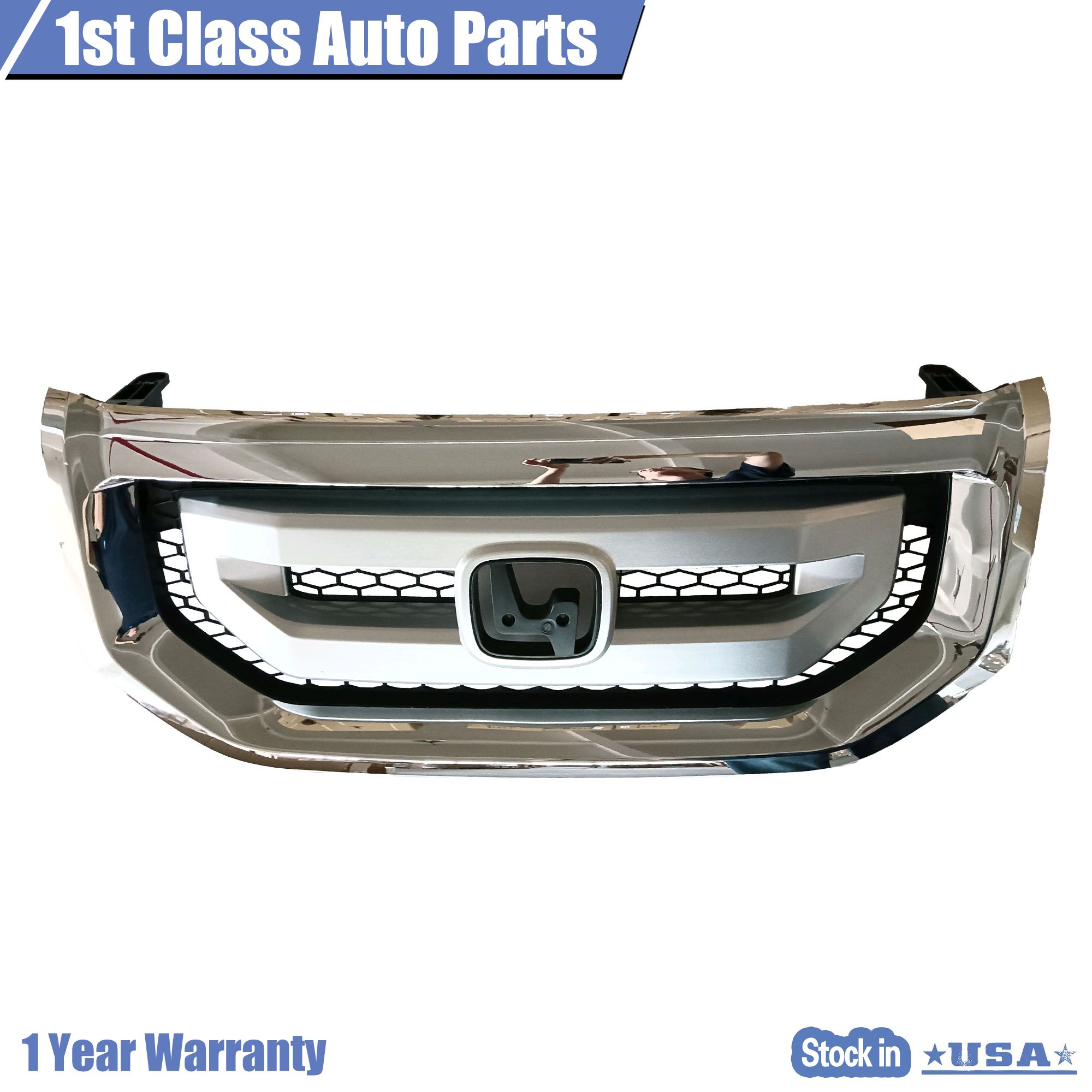 KARPAL Chrome Front Upper Grille Assembly – For Honda Pilot 2009-2011, Mesh Style, Plastic