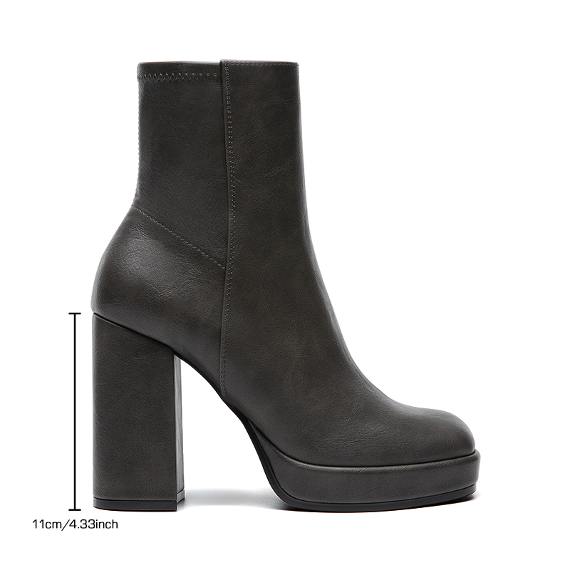 Womens Platform Ankle Boots with Chunky Block Heel Round Toe