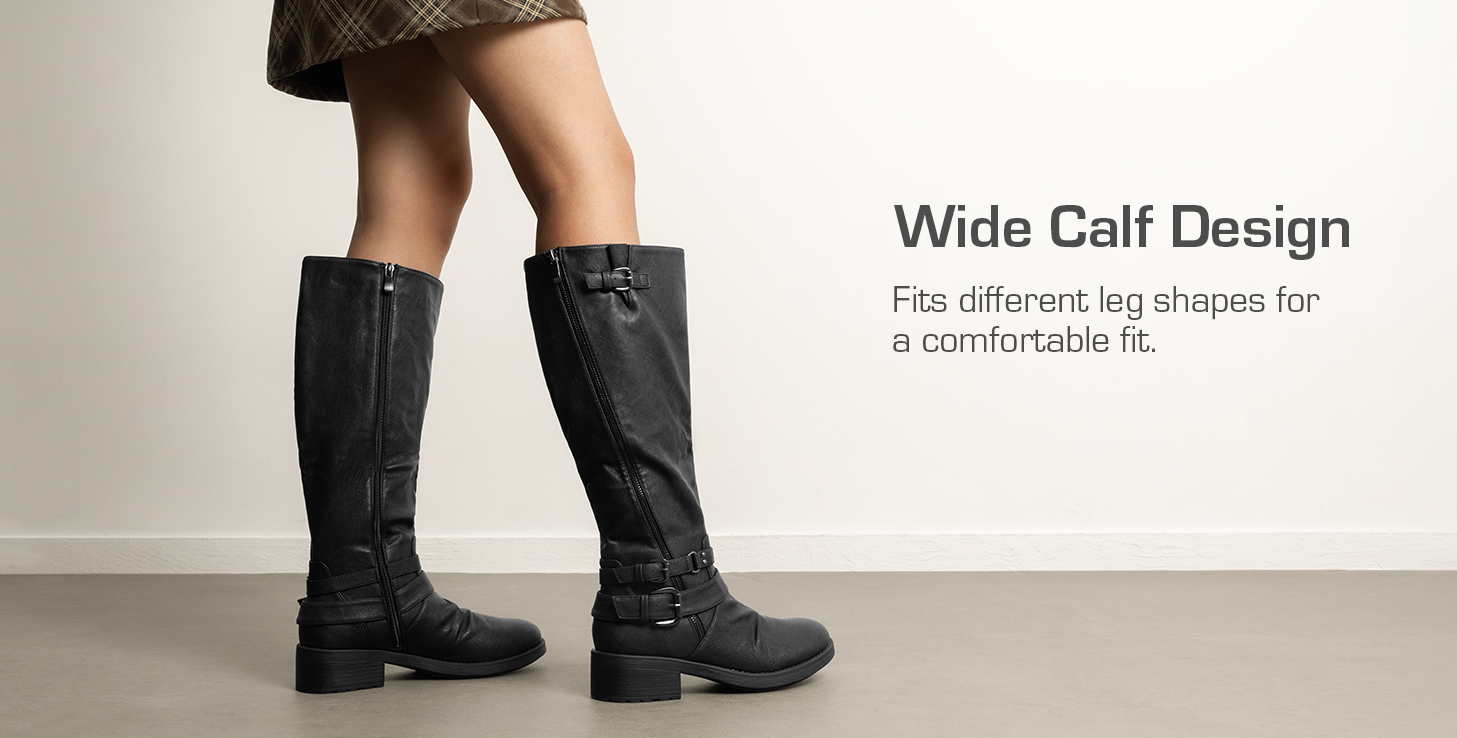 Women Wide Calf Knee High Boots Low Heel Zip Up Faux Fur
