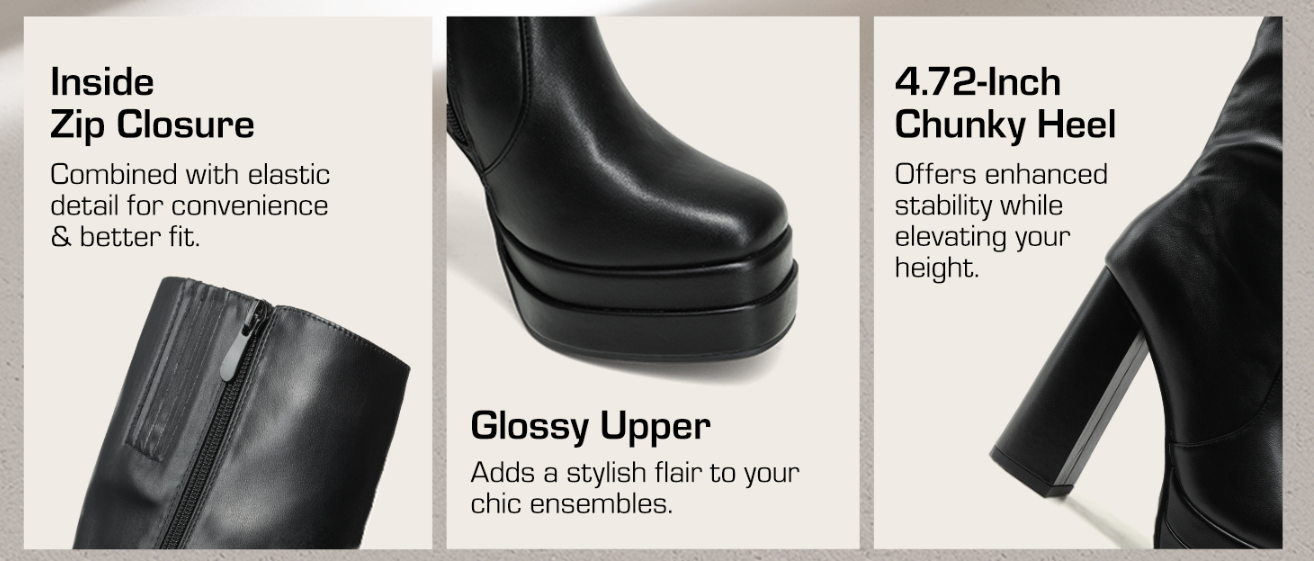 Women Gogo Boots Platform Chunky Block Heel Side Zipper Knee Women Gogo Boots Platform Chunky Block Heel Side Zipper Knee