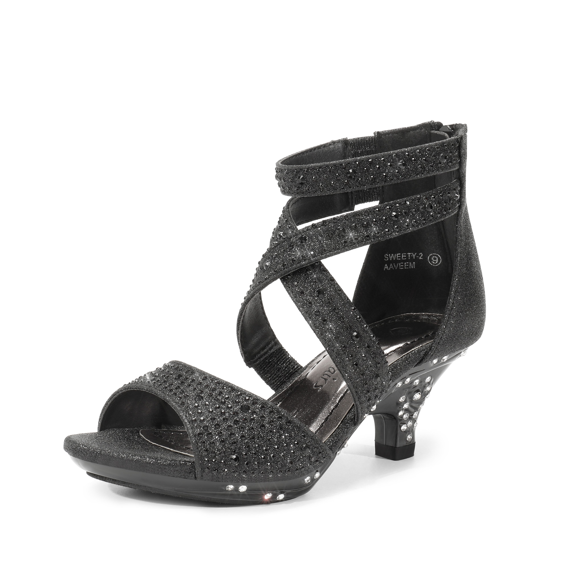 Girls 1.8inch High Heels Zipper Ankle Rhinestones Wedding Dress Pump Sandals - Picture 17 of 26