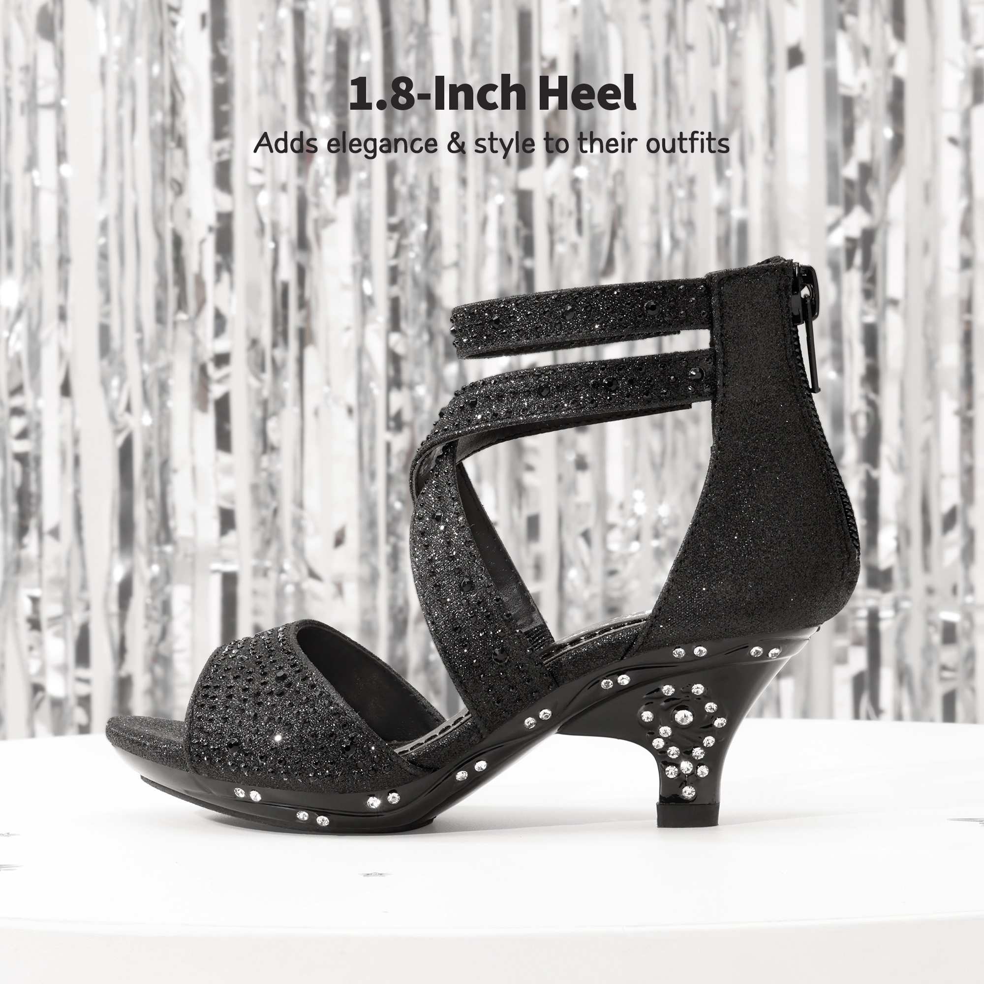 Girls 1.8inch High Heels Zipper Ankle Rhinestones Wedding Dress Pump Sandals - Picture 18 of 26