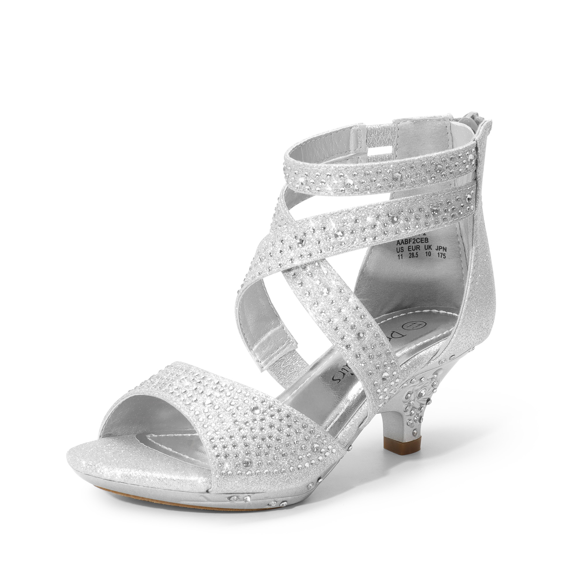 Girls 1.8inch High Heels Zipper Ankle Rhinestones Wedding Dress Pump Sandals - Picture 8 of 26