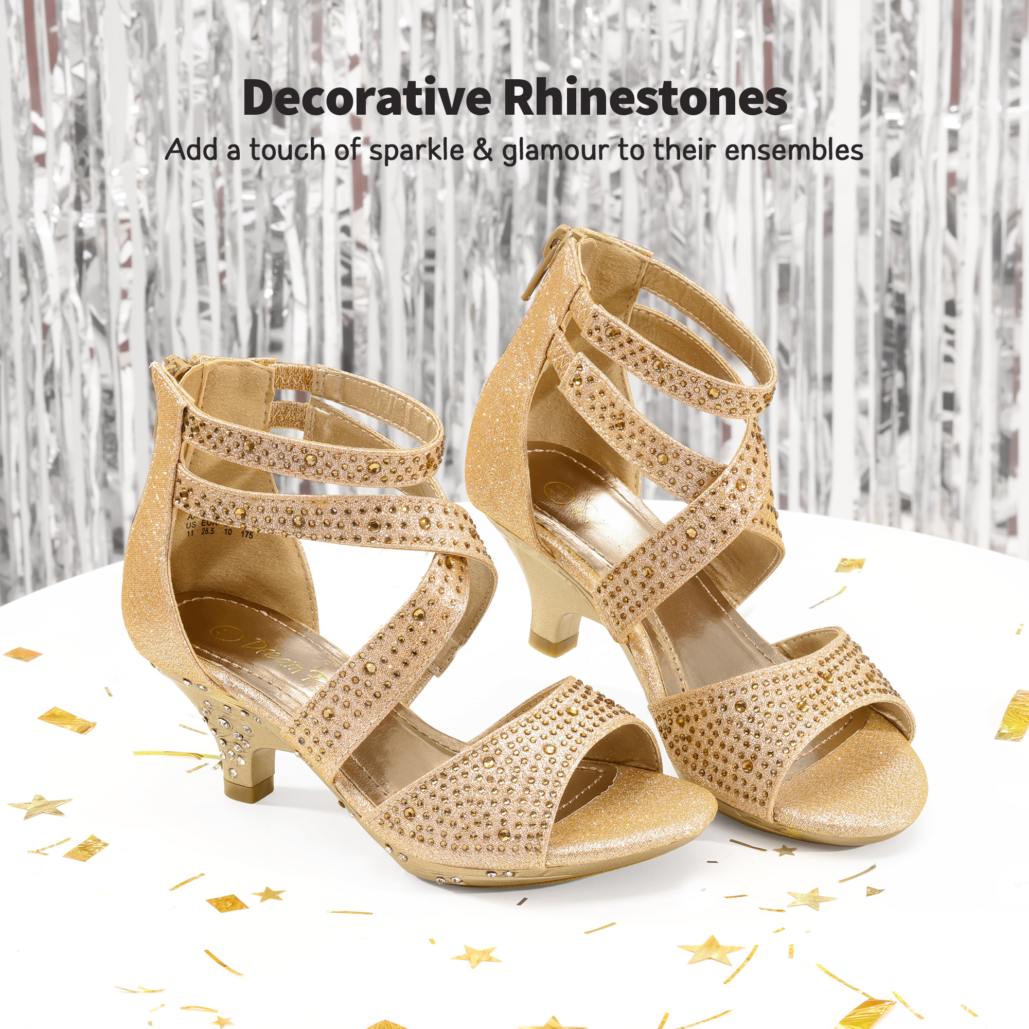 Girls 1.8inch High Heels Zipper Ankle Rhinestones Wedding Dress Pump Sandals - Picture 15 of 26