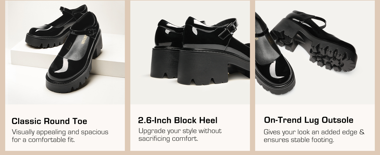 Women Mary Jane Platform Pumps Buckle Low Chunky Heel Pumps
