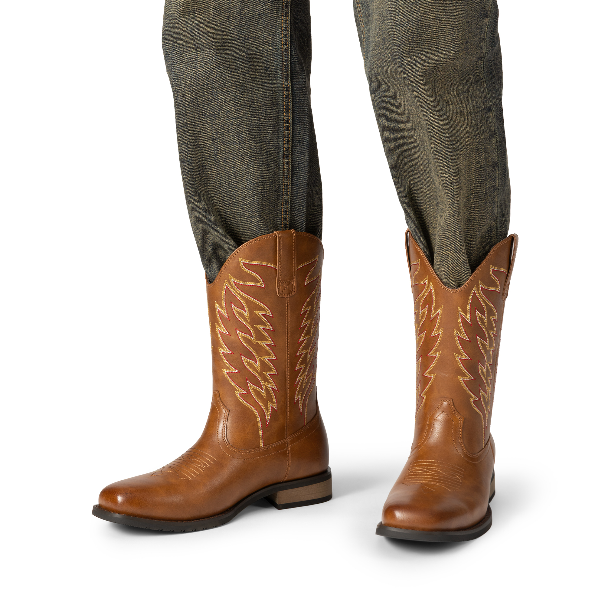 Men Cowboy Boots Western Polish Boots with Chic Embroidered Square