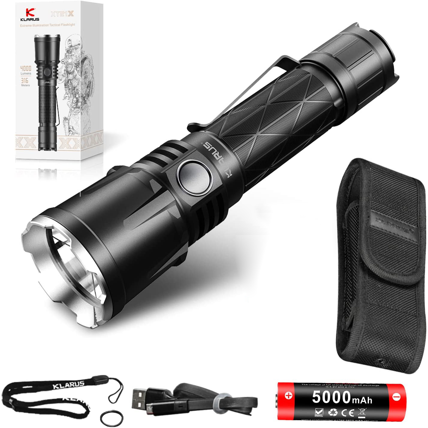 KLARUS XT21X 4000 Lumen CREE XHP70.2 Bright LED Rechargeable Tactical ...