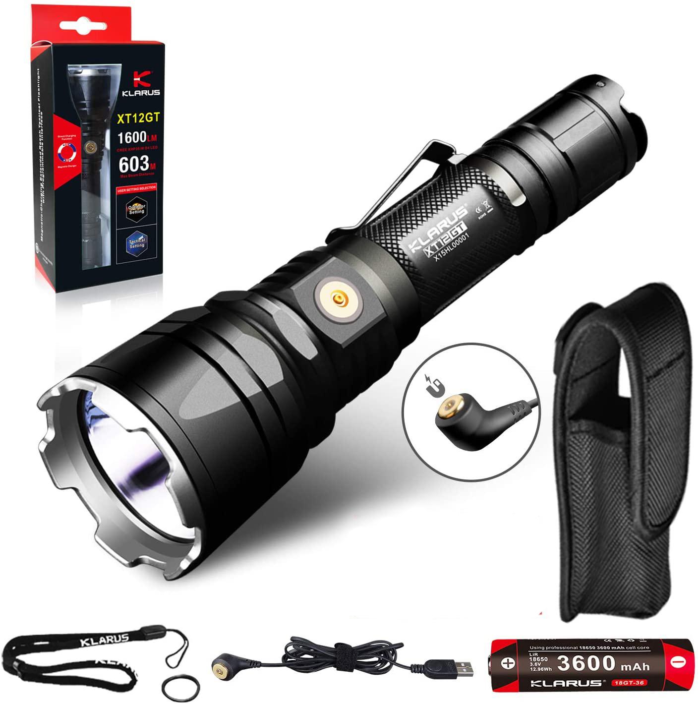 KLARUS XT12GT 1600 Lumens CREE XHP Rechargeable LED Tactical Flashlight eBay