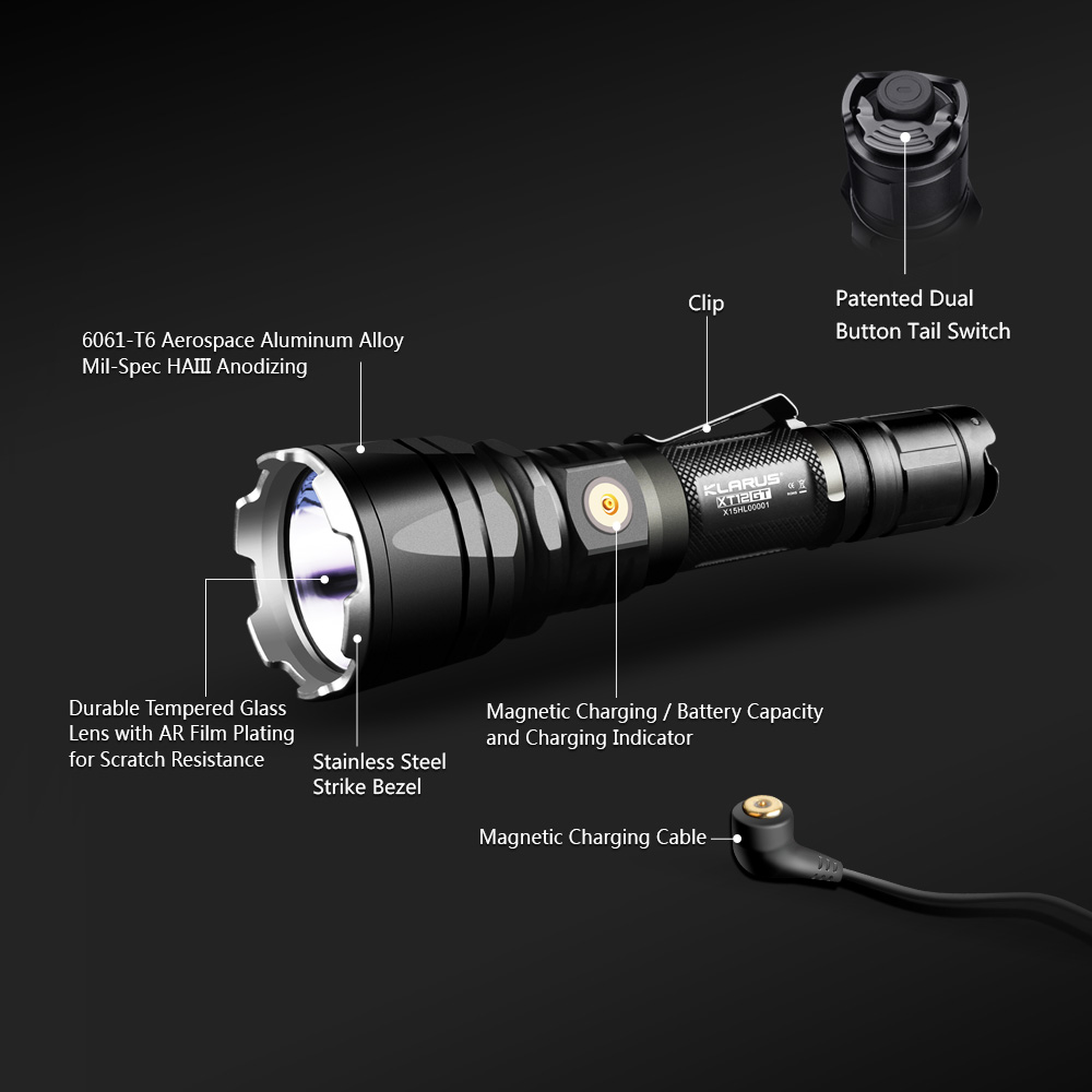 KLARUS XT12GT 1600 Lumens CREE XHP Rechargeable LED Tactical