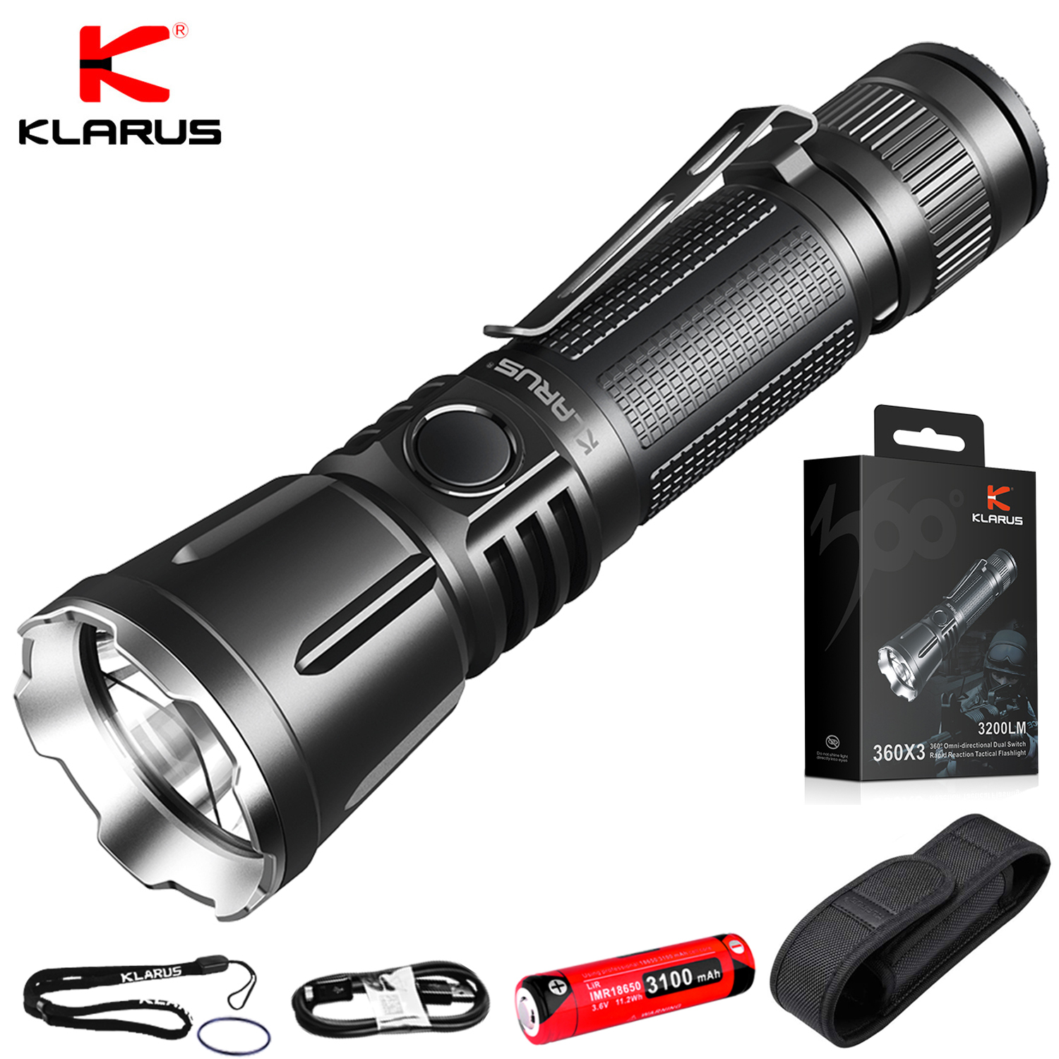 KLARUS 360X3 3200 Lumen CREE XHP70.2 LED Rechargeable Tactical Flashlight eBay