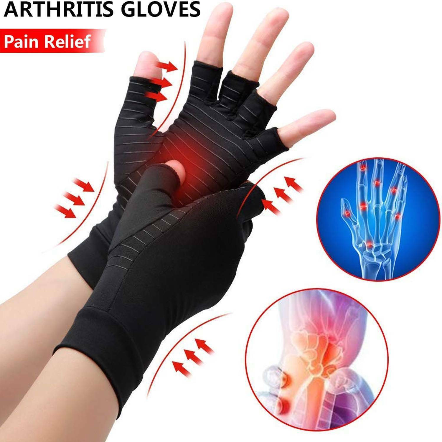 Compression Copper Arthritis Gloves Hand Wrist Brace Finger Pain Relief