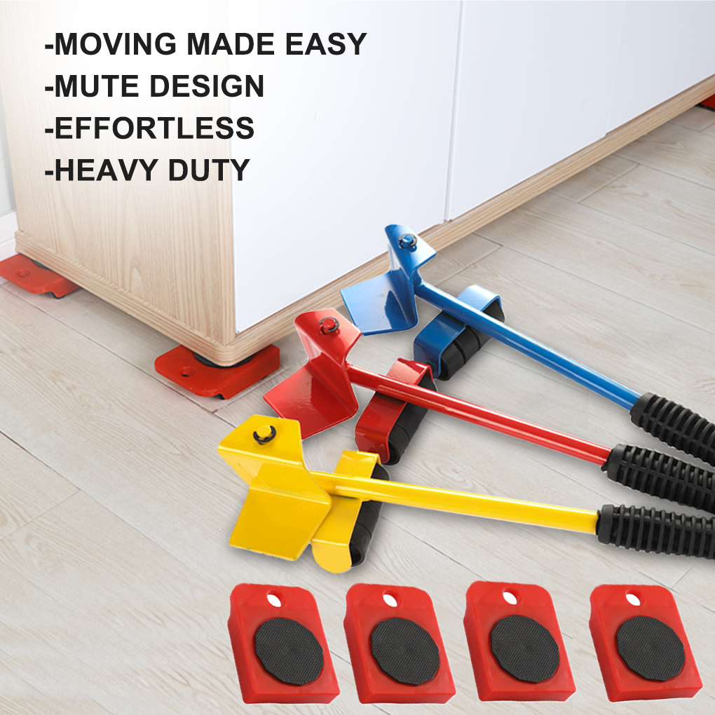5x Furniture Slider Lifter Moves Home Moving Wheels Mover Kit Lifting