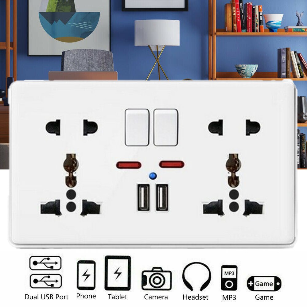 Uk A Universal Double Wall Plug Socket Gang Usb Charger Port Outlets Plate Ebay