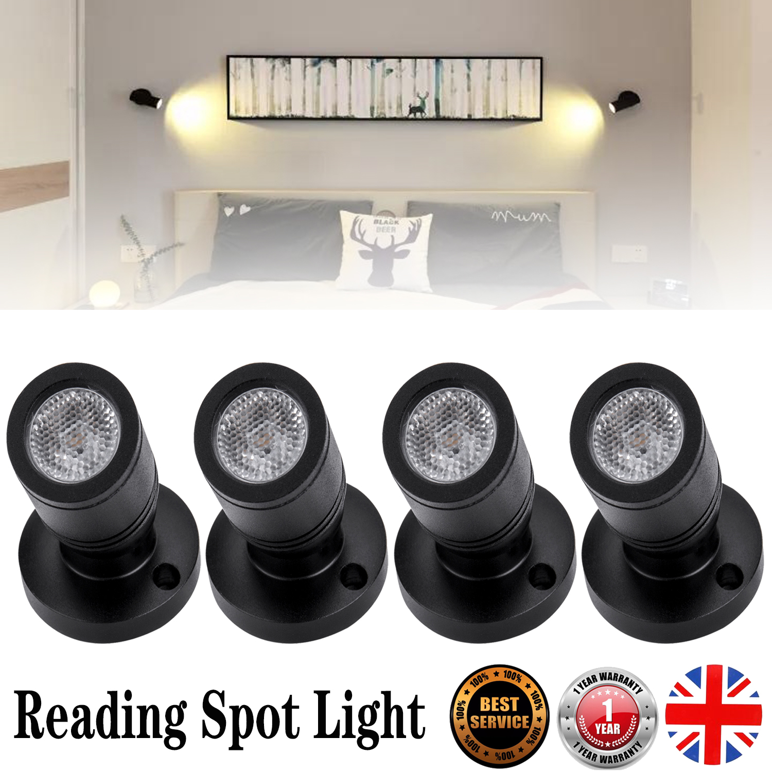4Pcs 12V LED READING SPOT LIGHT BESIDE WALL LAMP SUIT CARAVAN MOTORHOME