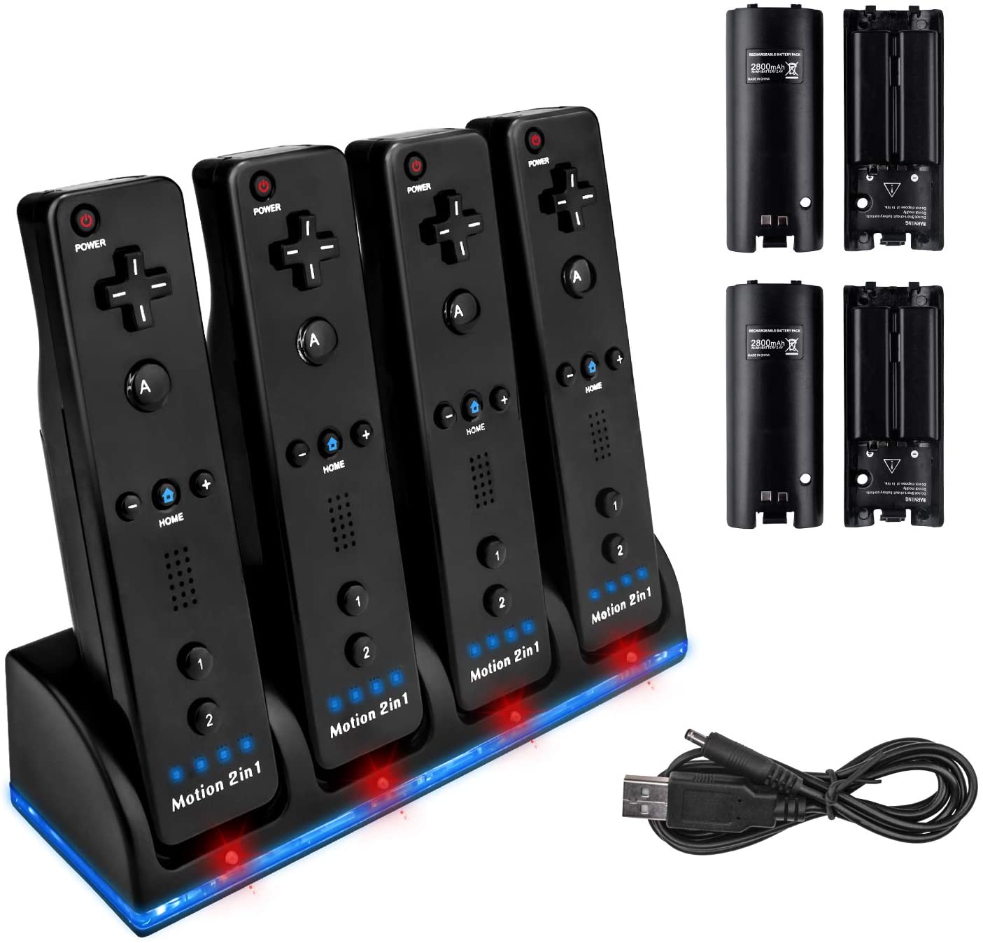 Charger Dock Station + 4 Battery Packs for Nintendo Wii Remote