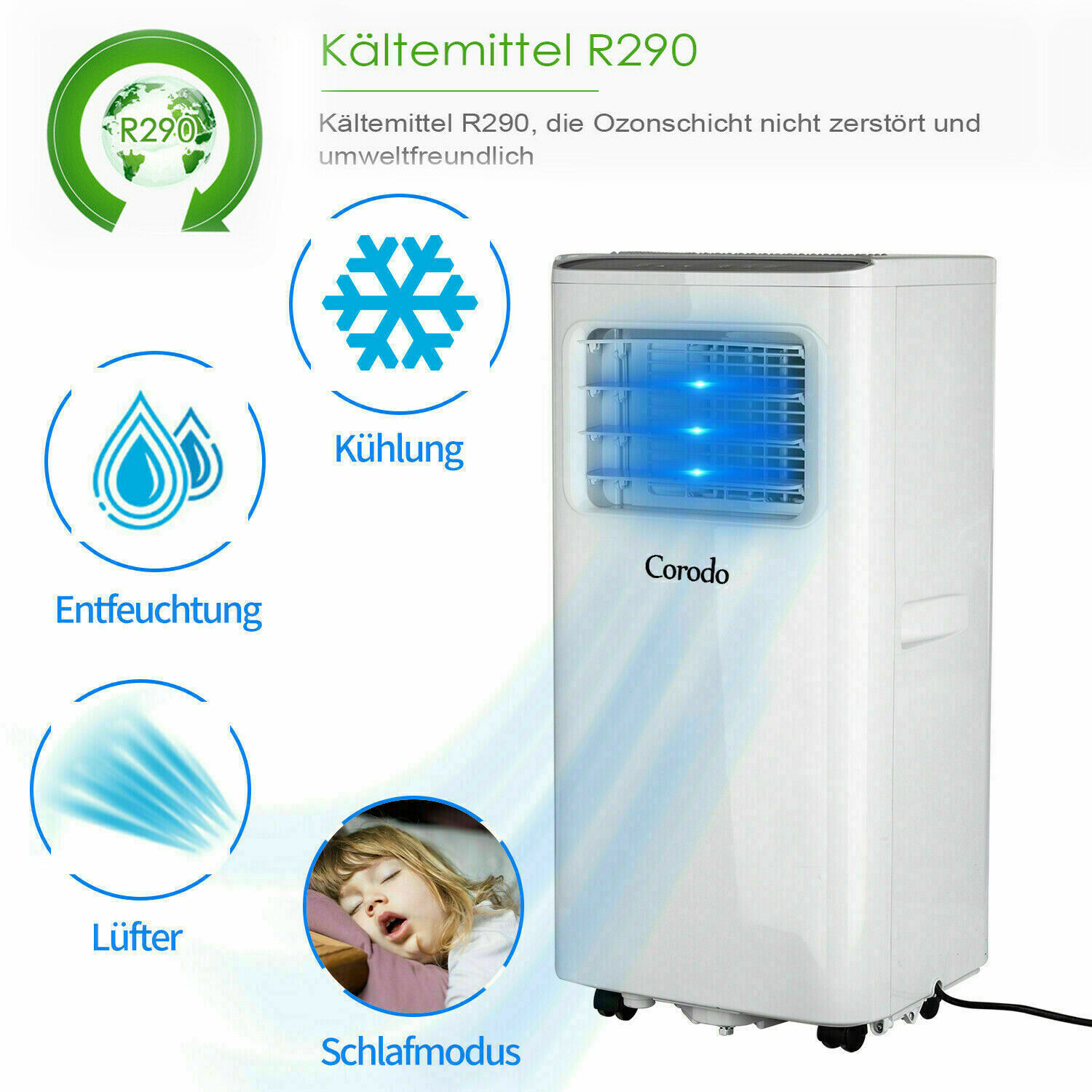 Klimagerät Mobile Klimaanlage EEK A 4in1-Klimagerät Klima 7000BTU 2.05kW R290 DE
