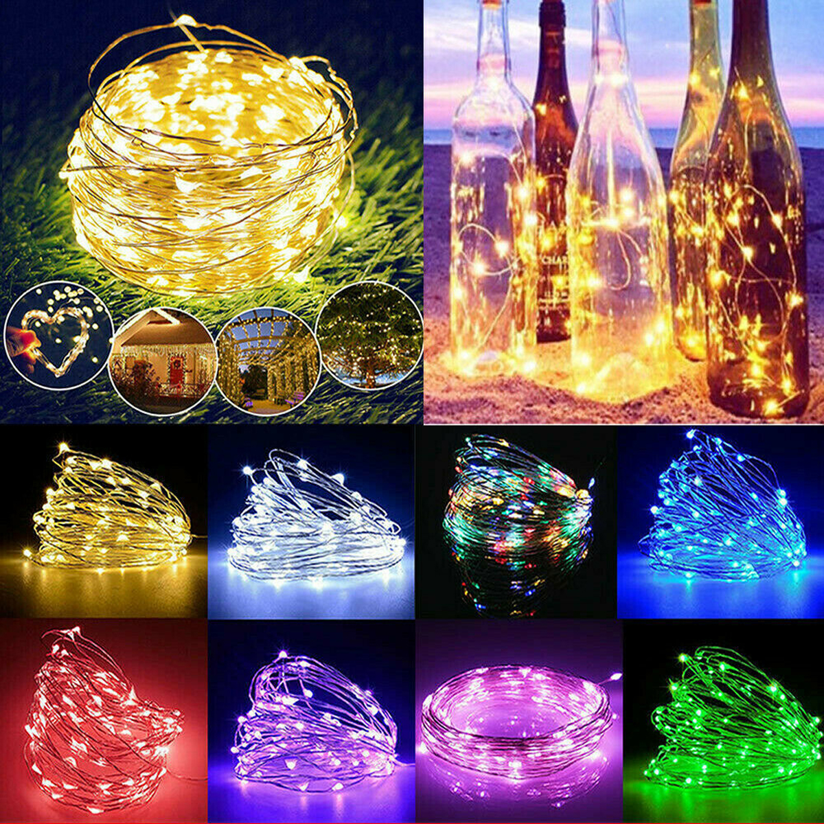 10-1000 LED Fairy String Lights Clear Cable Xmas Tree Garden UK Plug In ...