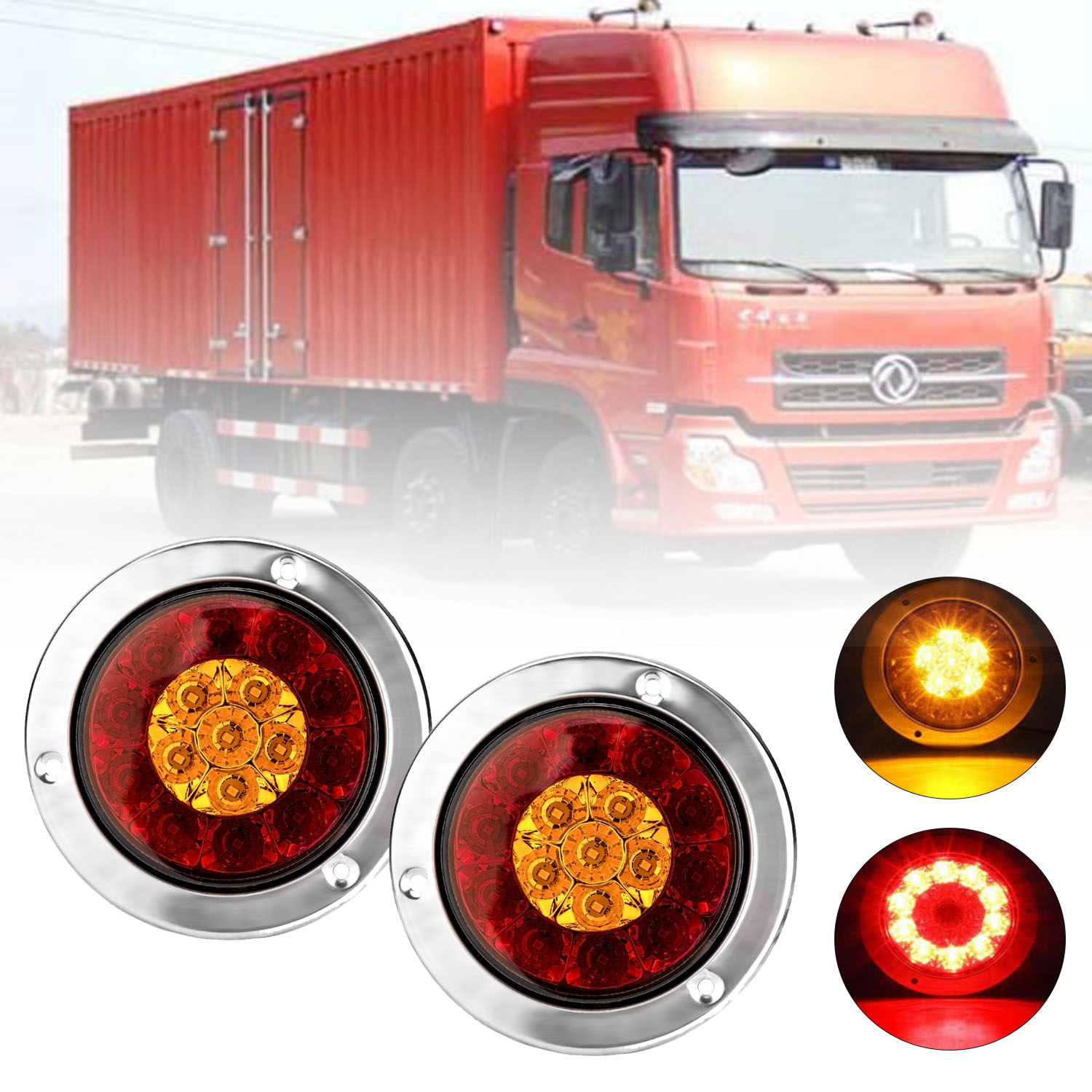 2x 12V Round LED REAR TAIL STOP INDICATOR LIGHTS TRUCK TRAILER LORRY