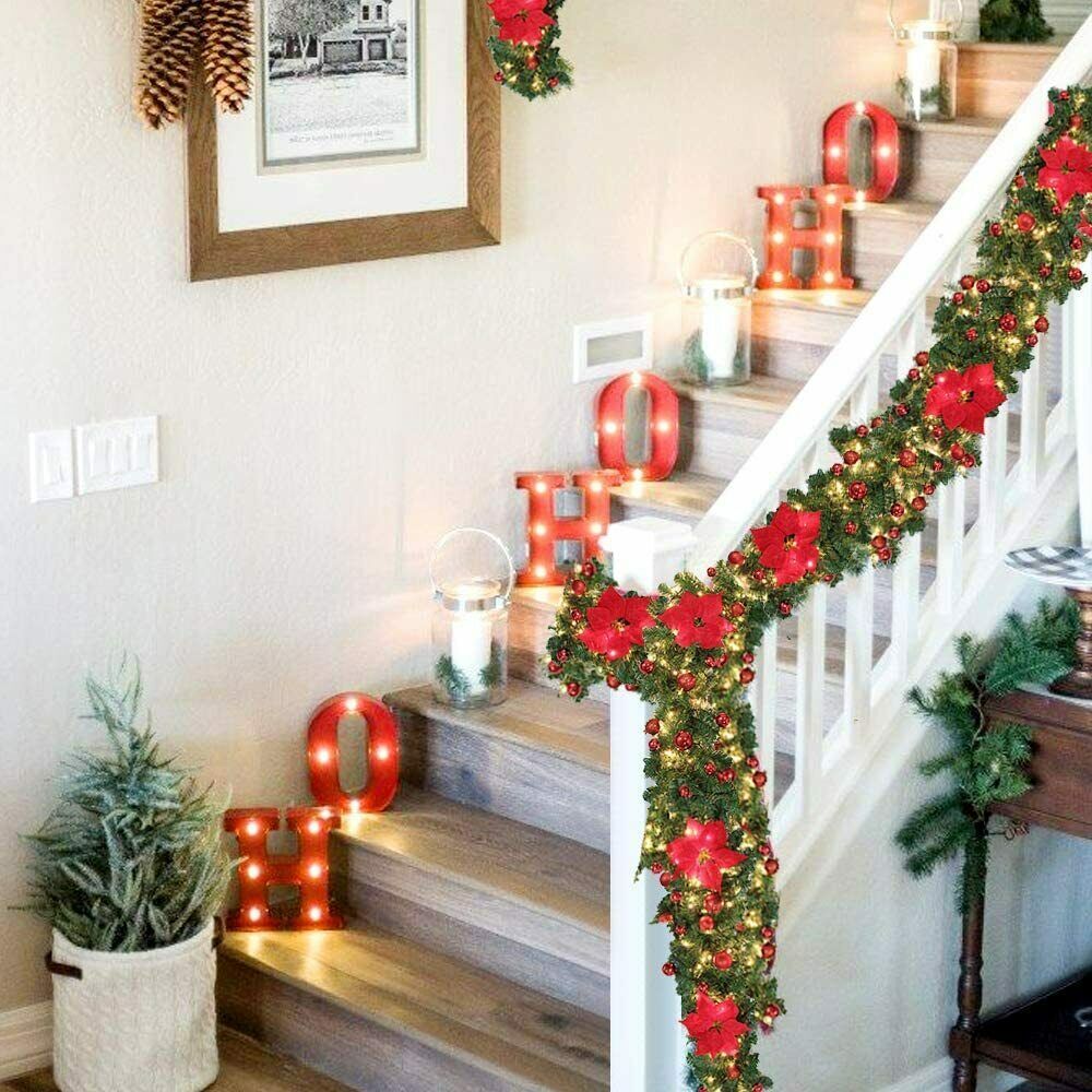2x 9FT Christmas Garland w/50LED Lights Door Wreath Xmas ...