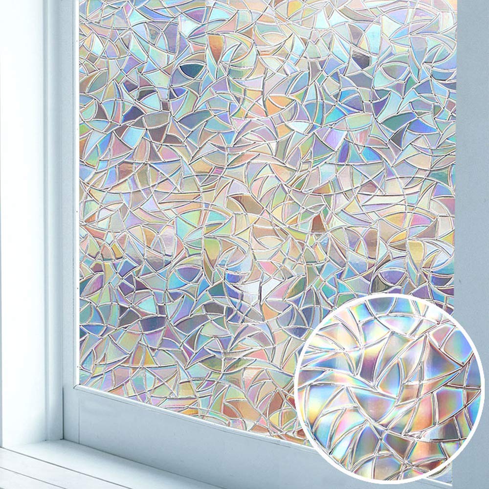 3d Mosaic Rainbow Window Film Privacy Static Cling Frosted Office Glass