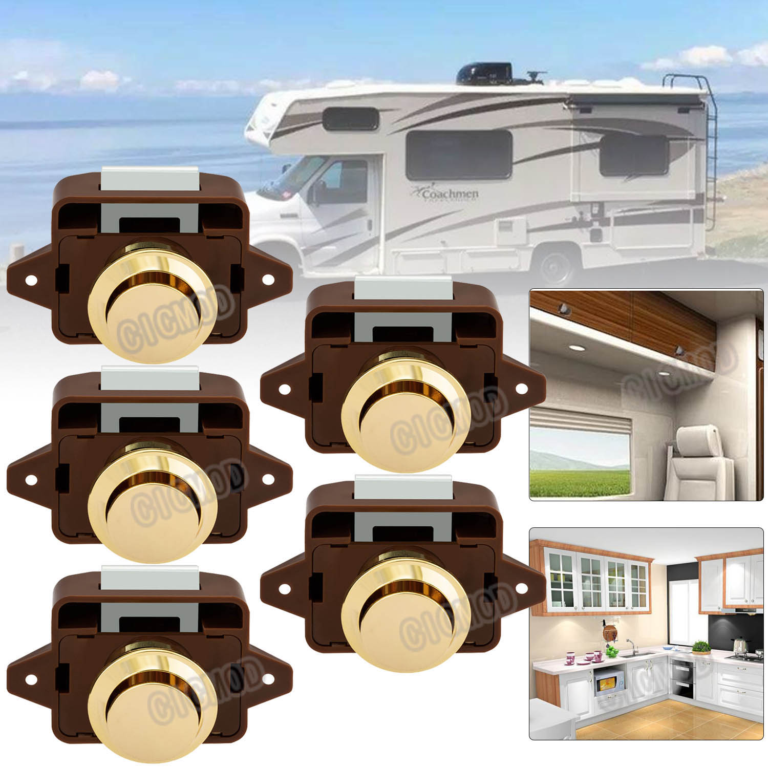Push Button Cupboard Lock Door Latch Keyless Cabinet Drawer Catch Knob Caravan