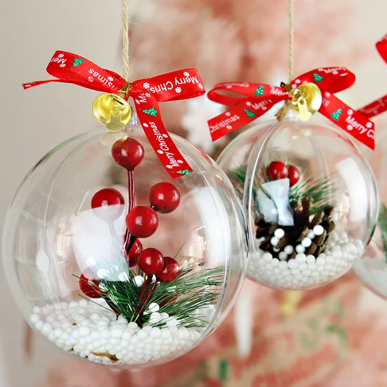 10-50x Clear Plastic Ornaments Christmas Ornament Fillable Balls DIY Crafts  Xmas