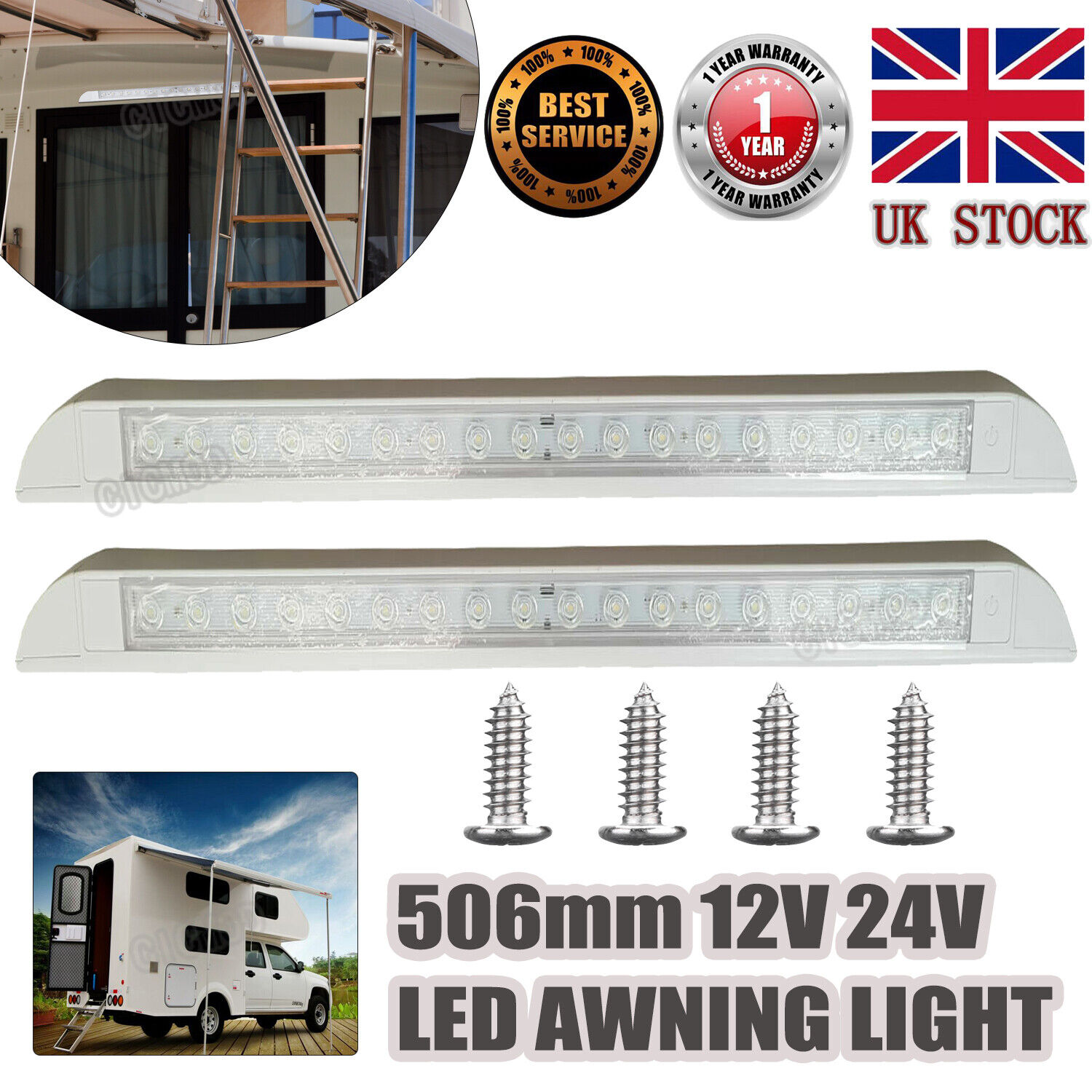Waterproof LED Awning Porch Light 12V Caravan Boat Camper RV Exterior Strip Lamp