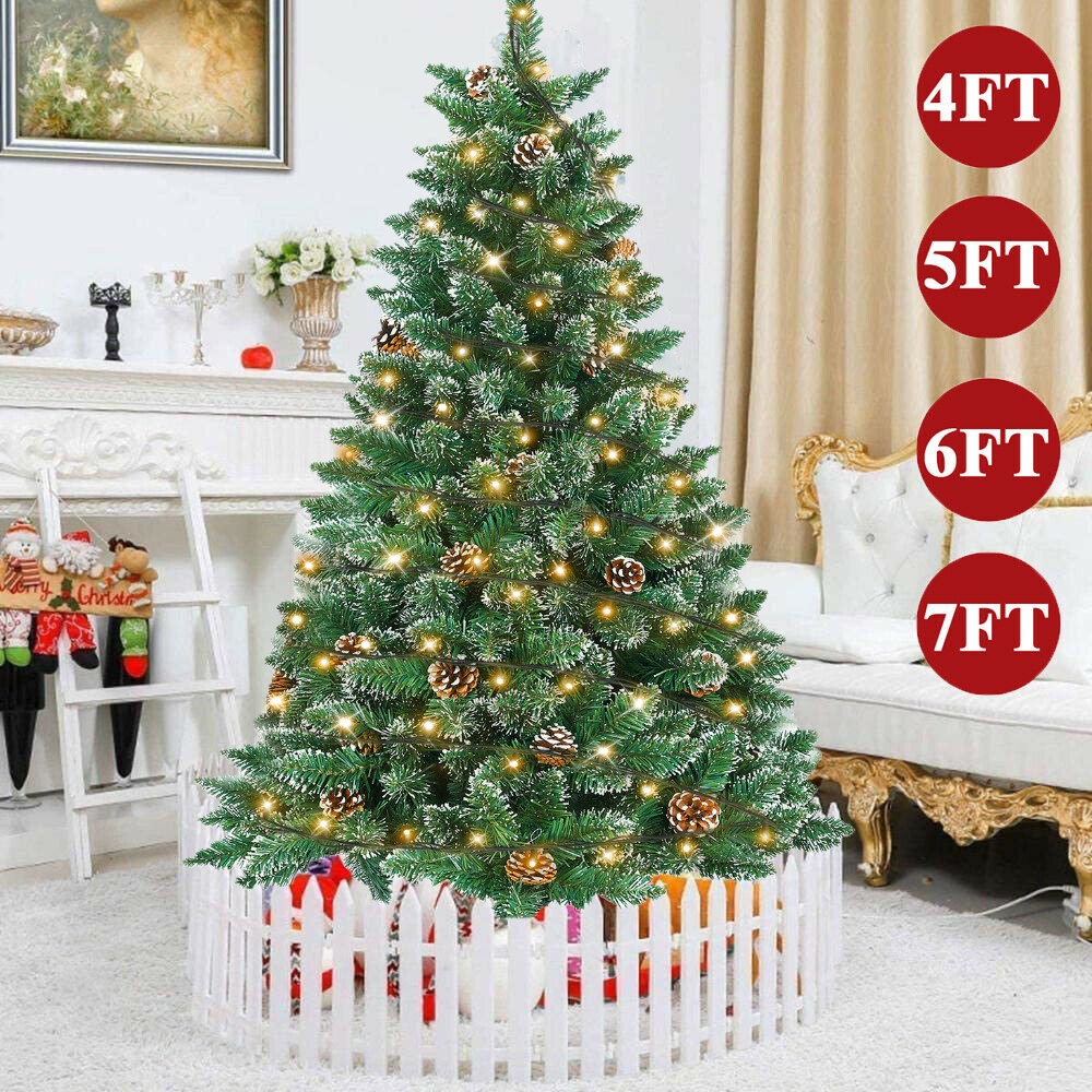 7.5ft Flocked Artificial Christmas Tree With Pine Cones – Pre-Decorated Snowy Look, 1119 Tips