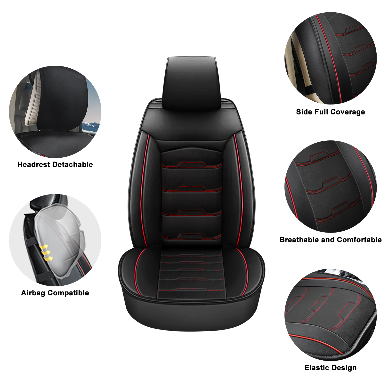 thumbnail image 2 of Black Leather Full Set Car Seat Covers – For Lexus, 5-Seats, Front & Rear, Water-Resistant 2 of 5