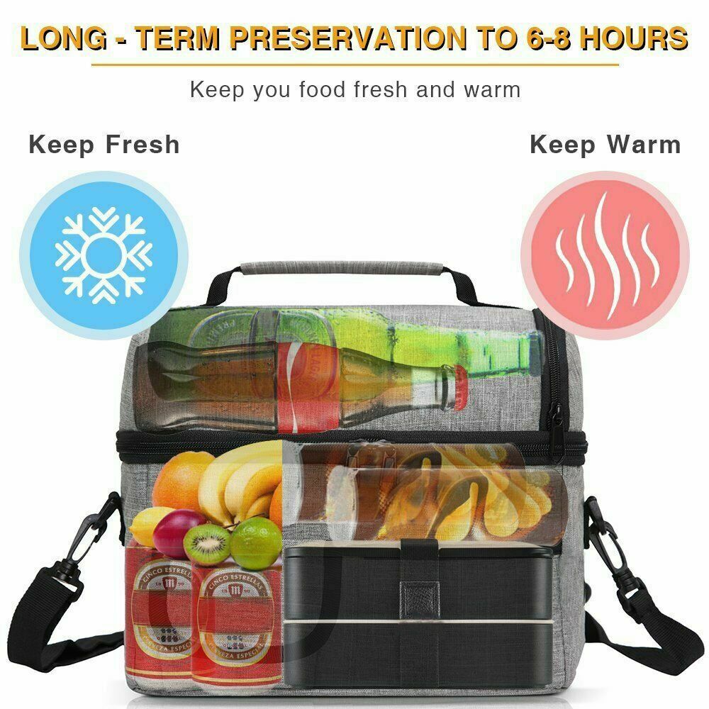 Insulated Lunch Bag Box Thermos Cooler Hot Cold Adult Kids Tote Food ...