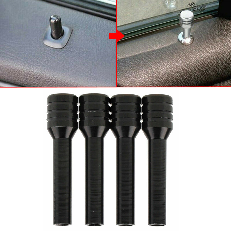 4Pcs Universal Car Interior Door Lock Knob Lock Pin Button Cover Aluminum  Black