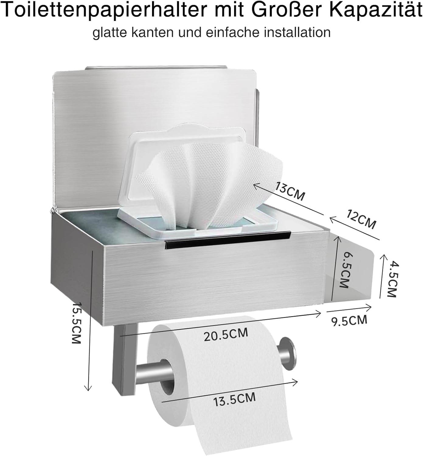 Klopapierhalter Ohne Bohren – Edelstahl, Klebend Oder Schraubend, Mit Ablage, Schwarz