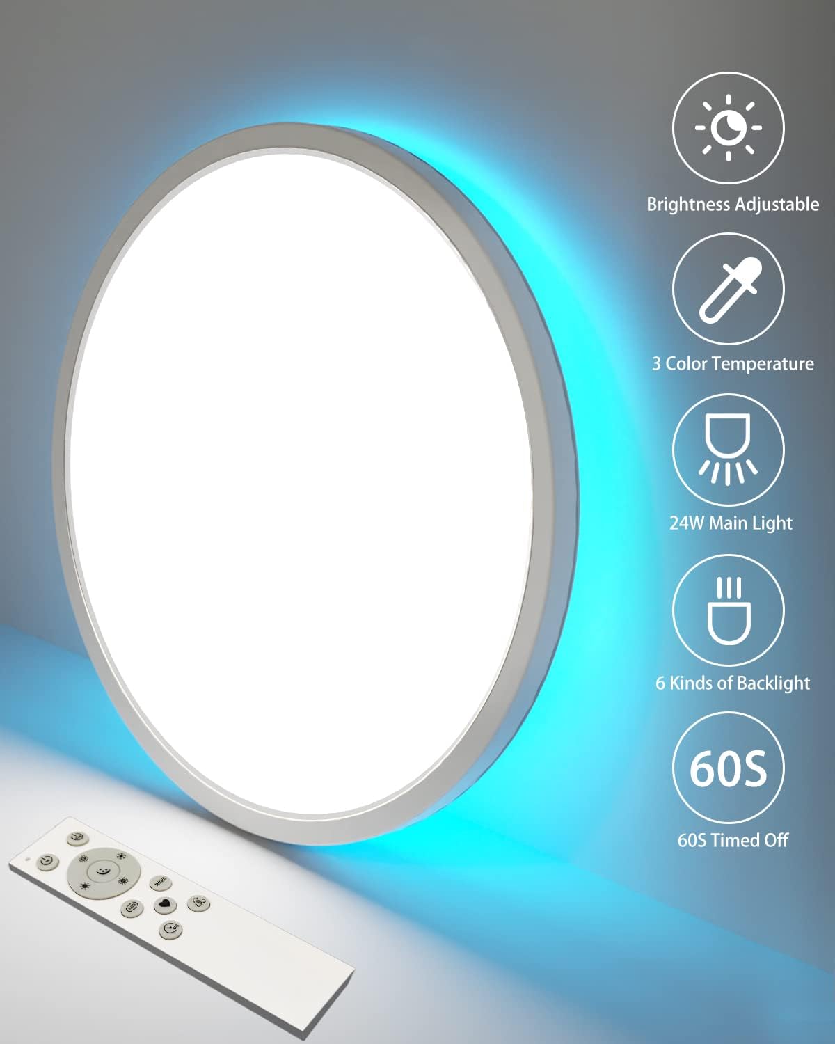 LED Ceiling Light Round Panel Down Lights Bathroom Kitchen Living Room Wall Lamp